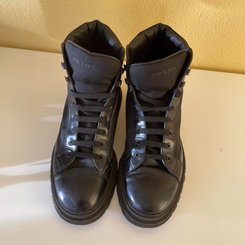 Prada panelled lace-up boots